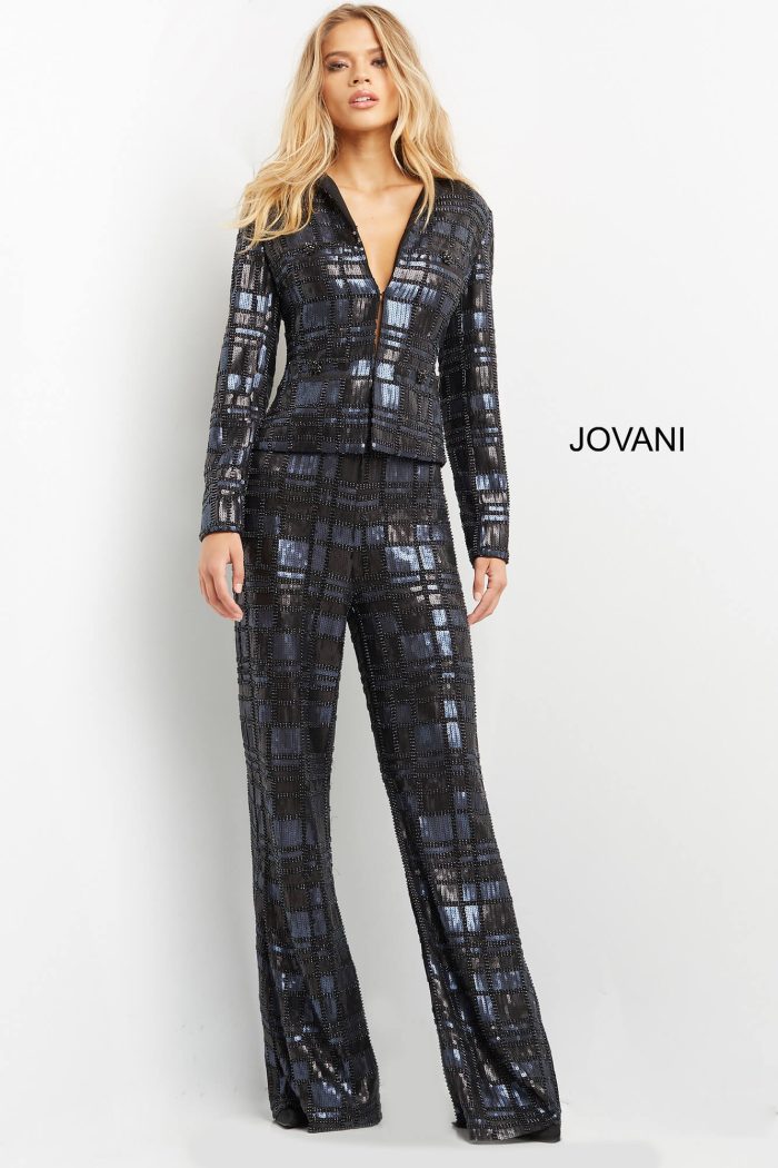 Jovani 07166 Long Beaded Formal Sequin Fit Pant Suit