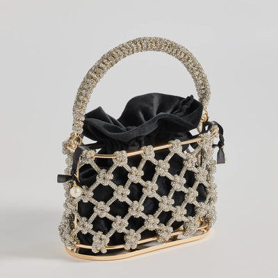 Sparkling Touch Rhinestone Cage Bucket Handbag