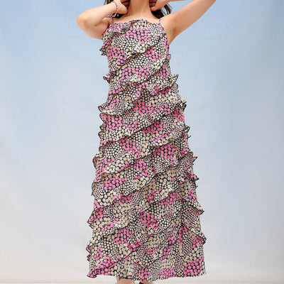 Women's Ditsy Printed Fit And Flare Maxi Dress