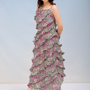 Women's Ditsy Printed Fit And Flare Maxi Dress