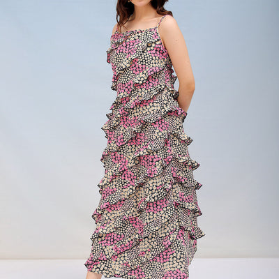 Women's Ditsy Printed Fit And Flare Maxi Dress