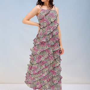 Women's Ditsy Printed Fit And Flare Maxi Dress