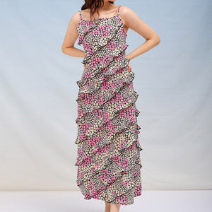 Women's Ditsy Printed Fit And Flare Maxi Dress