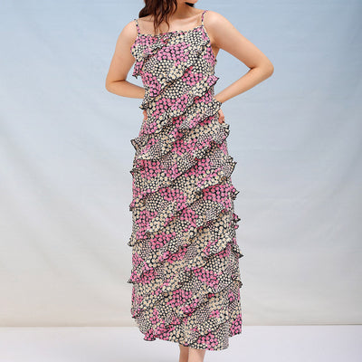 Women's Ditsy Printed Fit And Flare Maxi Dress
