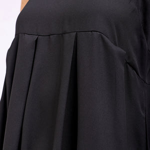 Women's Black Fit and Flare Solid Square Neck Pleated Dress