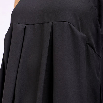 Women's Black Fit and Flare Solid Square Neck Pleated Dress