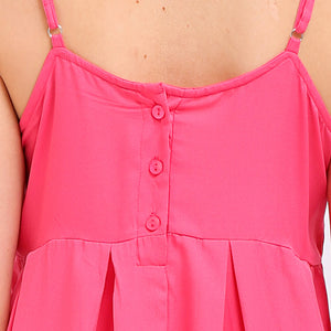 Women's Pink Fit and Flare Solid Square Neck Pleated Dress