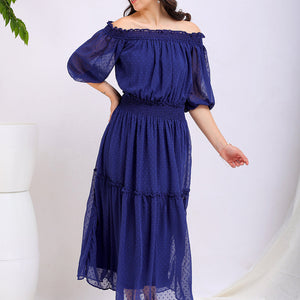Women's Textured Fit and Flare Offshoulder Tiered Dress
