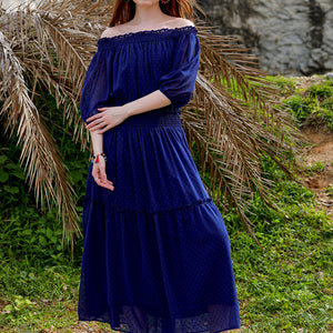 Women's Textured Fit and Flare Offshoulder Tiered Dress