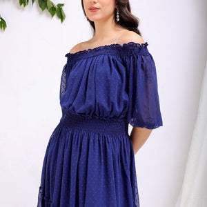 Women's Textured Fit and Flare Offshoulder Tiered Dress