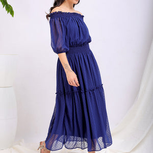 Women's Textured Fit and Flare Offshoulder Tiered Dress
