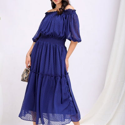 Women's Textured Fit and Flare Offshoulder Tiered Dress