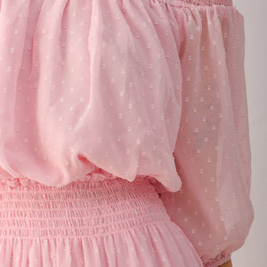 Women's Pink Fit and Flare Textured Off Shoulder Tiered Dress