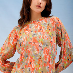 Women's Floral Straight Pleated Dress