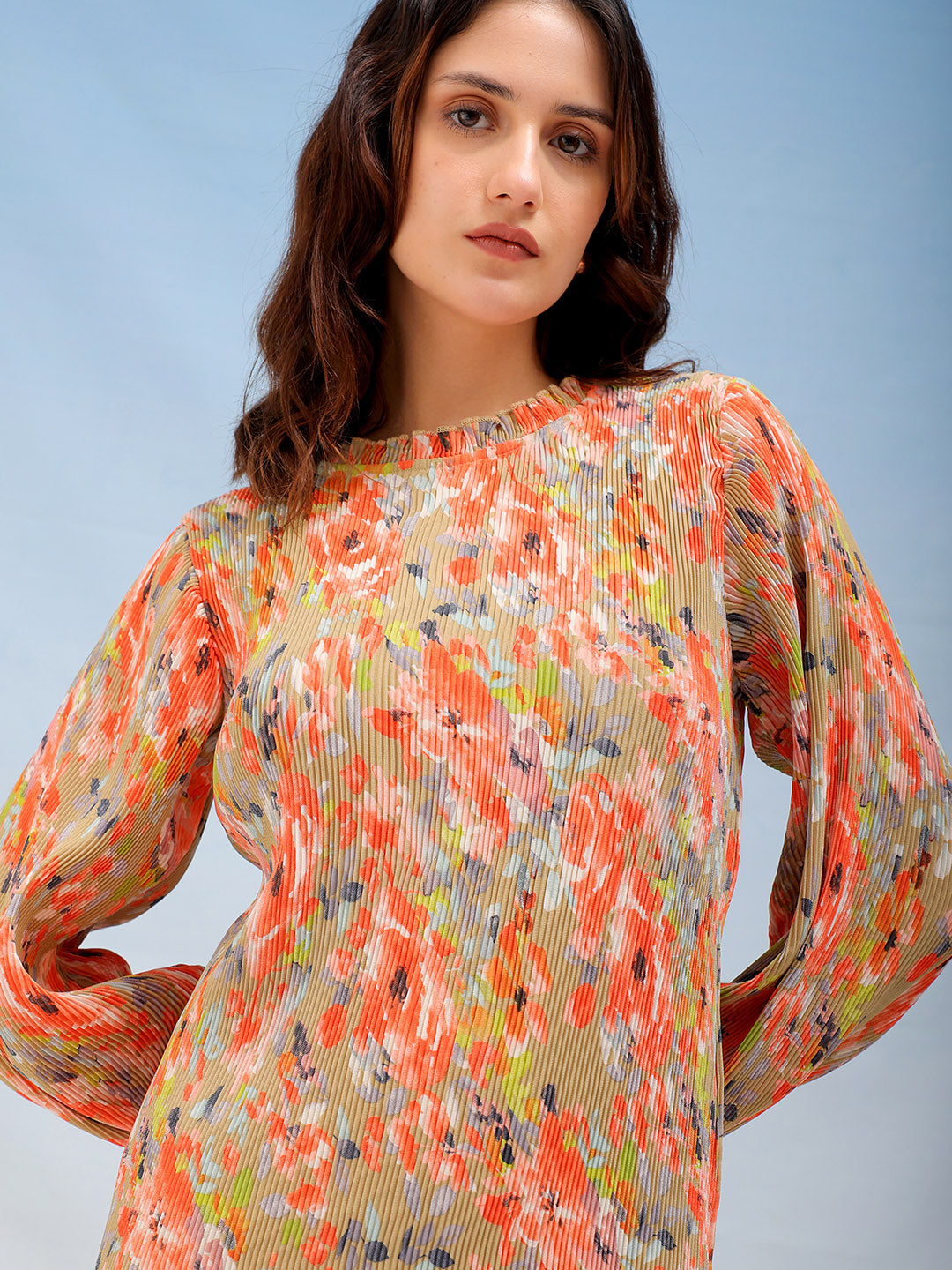 Women's Floral Straight Pleated Dress