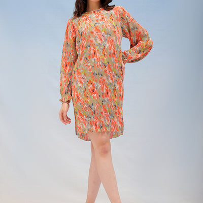 Women's Floral Straight Pleated Dress