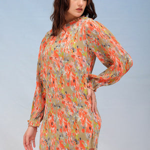 Women's Floral Straight Pleated Dress