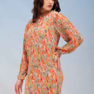 Women's Floral Straight Pleated Dress