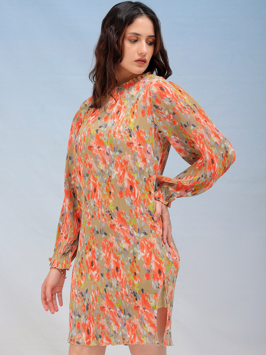 Women's Floral Straight Pleated Dress