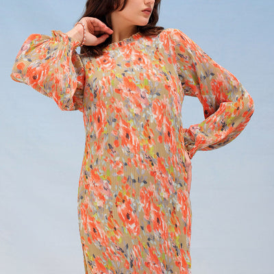 Women's Floral Straight Pleated Dress