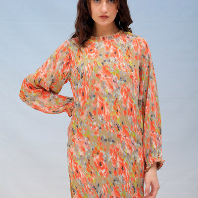 Women's Floral Straight Pleated Dress