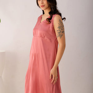 Women's Pink Fit and Flare Solid V neck Pinafore Dress