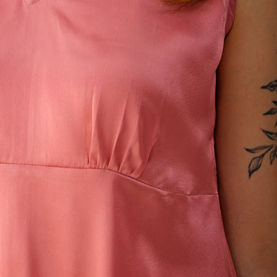 Women's Pink Fit and Flare Solid V neck Pinafore Dress