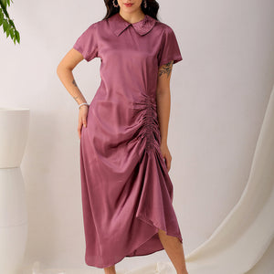 Women's Purple Straight Solid Round Neck Asymmetric Dress
