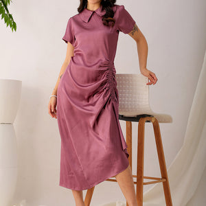 Women's Purple Straight Solid Round Neck Asymmetric Dress