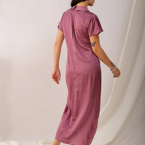 Women's Purple Straight Solid Round Neck Asymmetric Dress