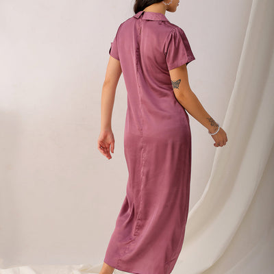 Women's Purple Straight Solid Round Neck Asymmetric Dress