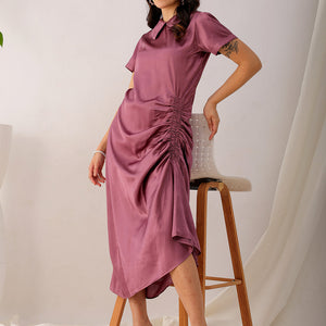 Women's Purple Straight Solid Round Neck Asymmetric Dress