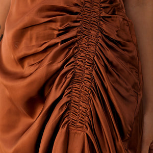 Women's Brown Straight Solid Round Neck Asymmetric Dress