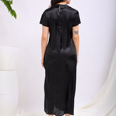 Women's Black Straight Solid Round Neck Asymmetric Dress