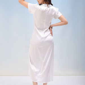 Women's Solid Satin Ruched Asymmetric Dress