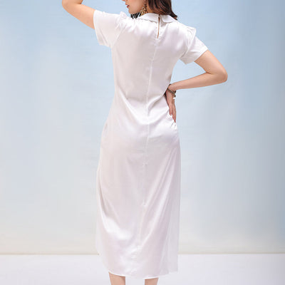 Women's Solid Satin Ruched Asymmetric Dress