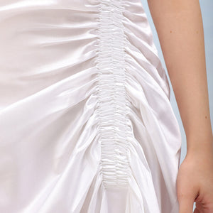 Women's Solid Satin Ruched Asymmetric Dress