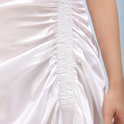 Women's Solid Satin Ruched Asymmetric Dress