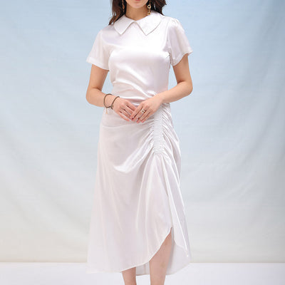 Women's Solid Satin Ruched Asymmetric Dress