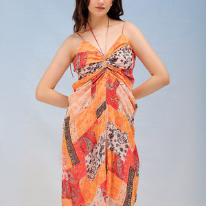 Women's Printed Ruched Spaghetti Dress