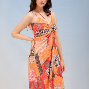 Women's Printed Ruched Spaghetti Dress