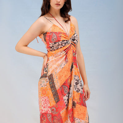 Women's Printed Ruched Spaghetti Dress