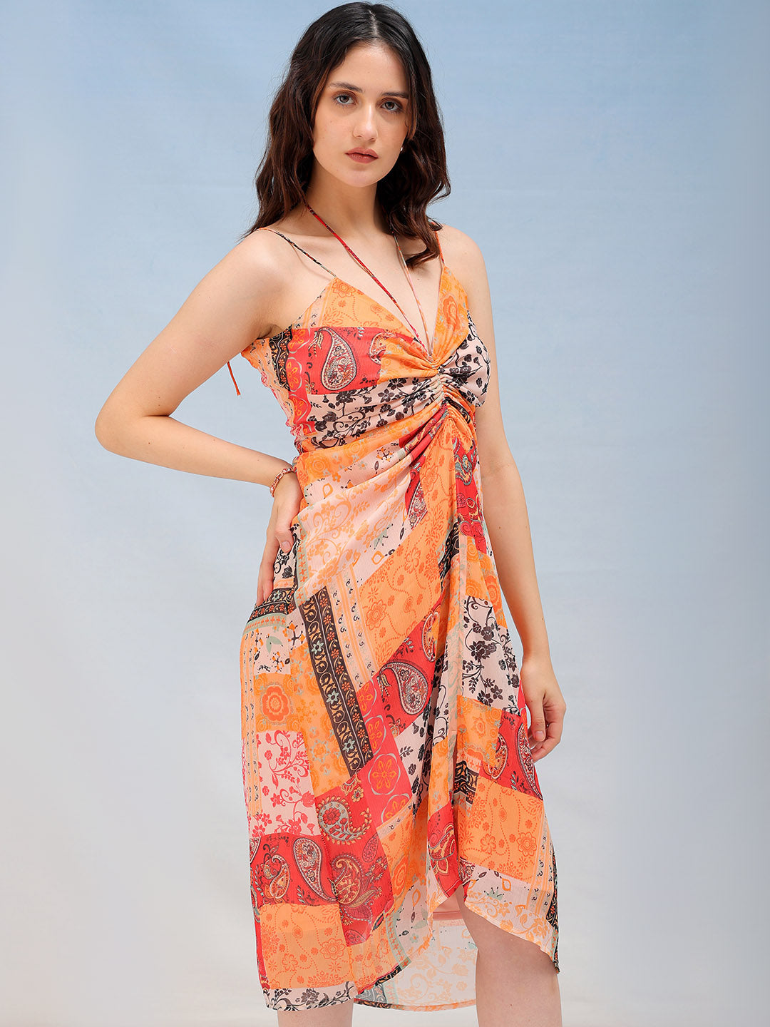 Women's Printed Ruched Spaghetti Dress