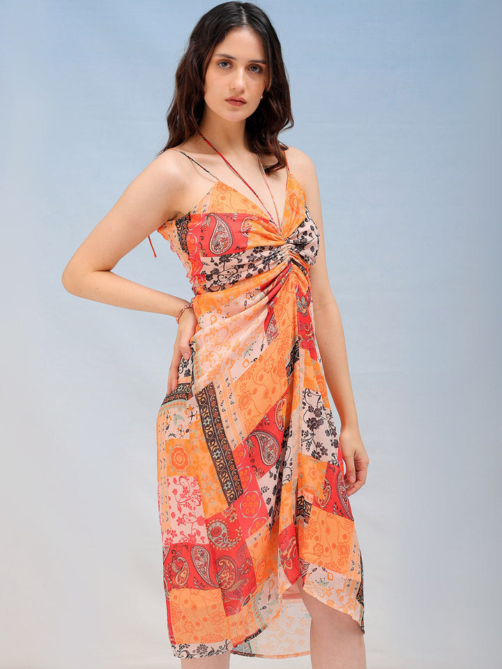 Women's Printed Ruched Spaghetti Dress