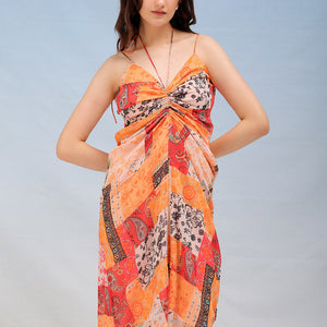 Women's Printed Ruched Spaghetti Dress