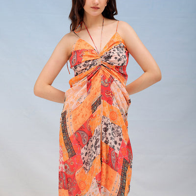 Women's Printed Ruched Spaghetti Dress