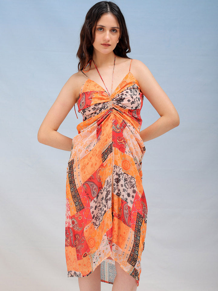 Women's Printed Ruched Spaghetti Dress