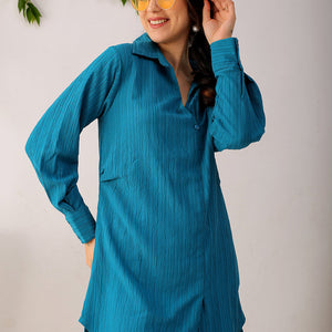 Women's Teal Straight Textured NA Asymmetric Dress