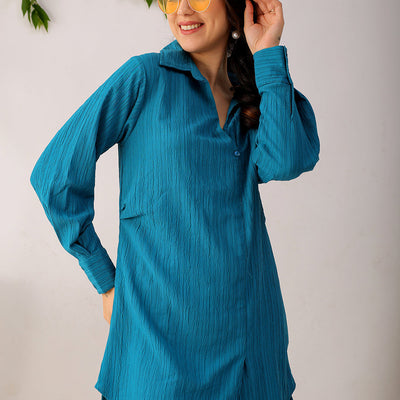 Women's Teal Straight Textured NA Asymmetric Dress