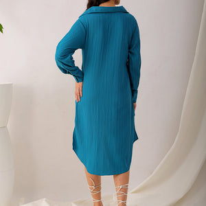 Women's Teal Straight Textured NA Asymmetric Dress